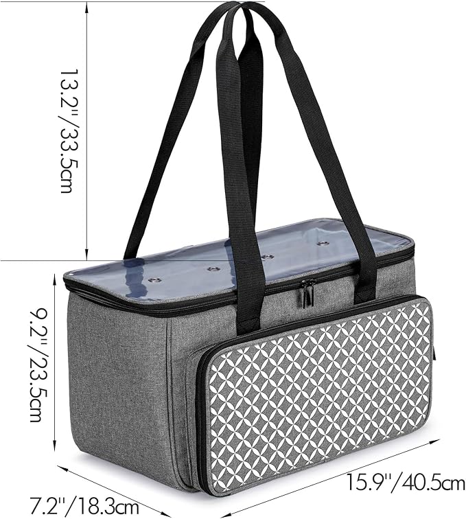 Yarwo Knitting Yarn Bag, Crochet Tote with Pocket for WIP projects, Knitting Needles(Up to 14”) and Skeins of Yarn, Gray with Grid (Bag Only)