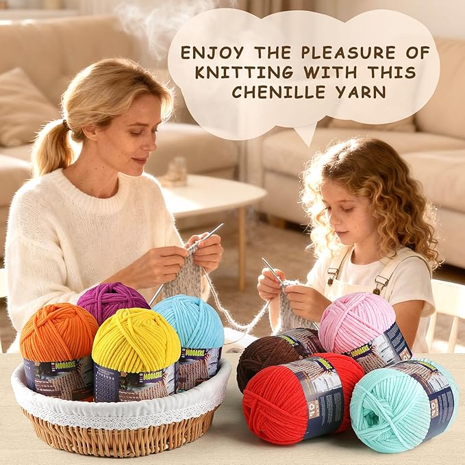 Fluffy Chenille Yarn for Crocheting - Baby Blanket Yarn for Knitting - Velvet Yarn for Amigurumi Crochet, Ultra Soft Yarns Weight Per Roll 200g/7oz, Length 240m/262yard