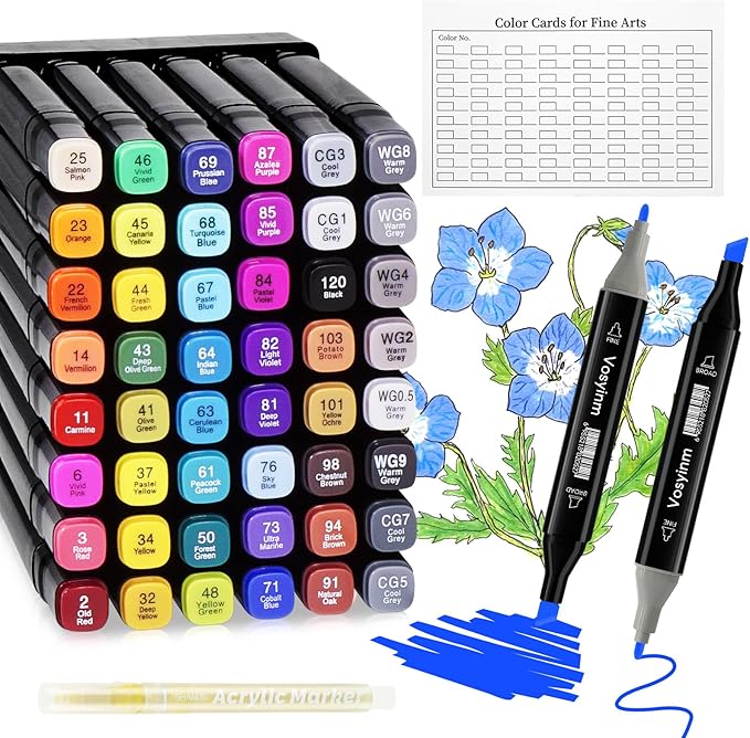 Alcohol Markers Set 48 Colors - Dual Tips Drawing Marker Alcohol Based Marker Pens for Adult Kids Coloring Painting Book Professional Art Supplies with Carrying Case
