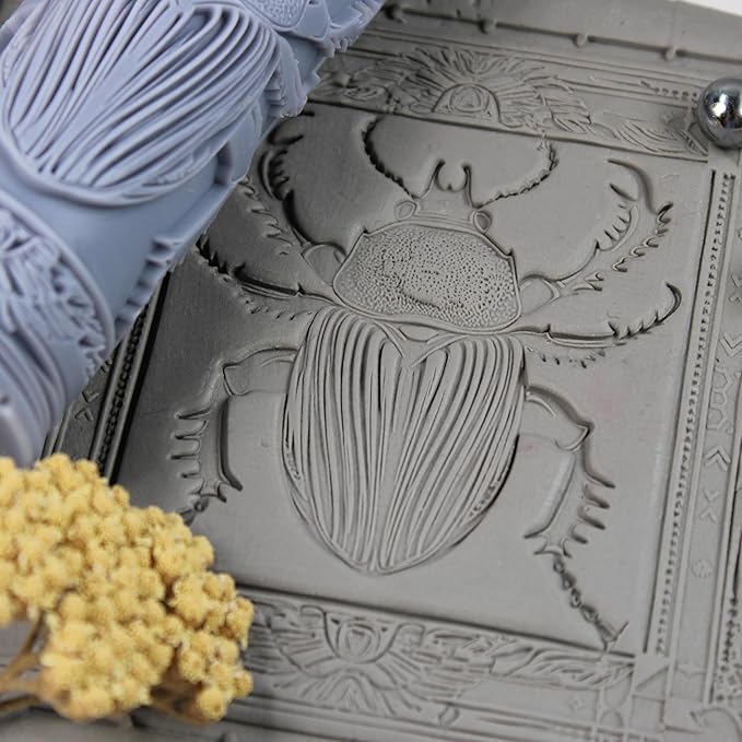 Scarab Clay Texture Roller (4") - Insect Set #01 - Embossing Pattern Roller for Polymer & Ceramic Clay, Pottery & Crafts