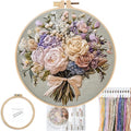 FONNUY Bouquet Flowers Embroidery Kit for Beginners, Pre-Stamped Pattern Kits for Adults with Hoop, Easy to Follow Color Thread Needlework, 8'' Hoop (Timeless Elegance)