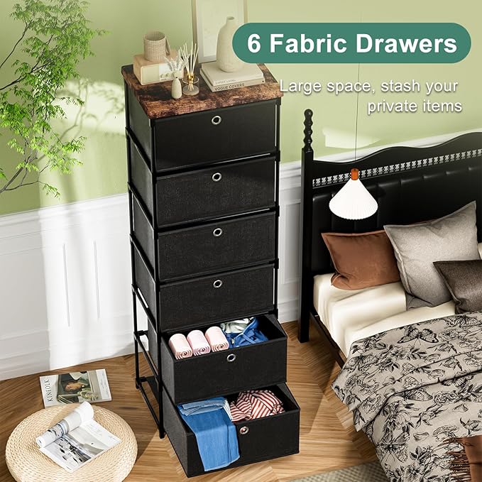 Fabric Storage Drawers and Chest of Drawers, Beautiful Small Dresser with Drawers, Sturdy 6 Drawer Dresser for Closet Dorm,Drawer Unit for Toys,Yarns