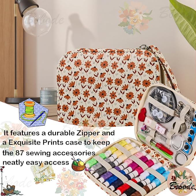 Printing Sewing Kit Maple Leaf Pattern Sewing Set Mini Travel Sewing Kit for Adults 87 PCS Professional Basic Sewing Supplies Accessory for Emergency, Home