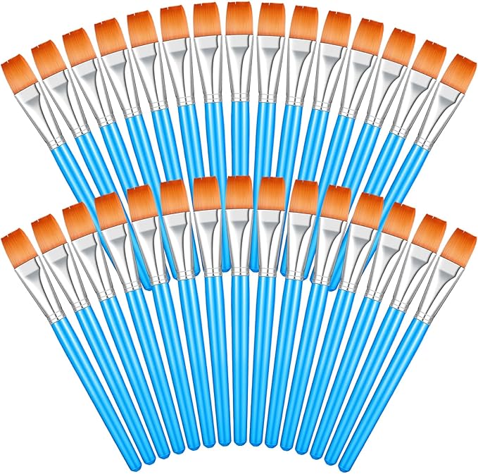 Zonon 30 Pieces Paint Brushes Bulk Small Flat Top Acrylic Oil Paint Brush for Artists Mini Touch up Crafts Detail Painting(1 Inch,Blue)
