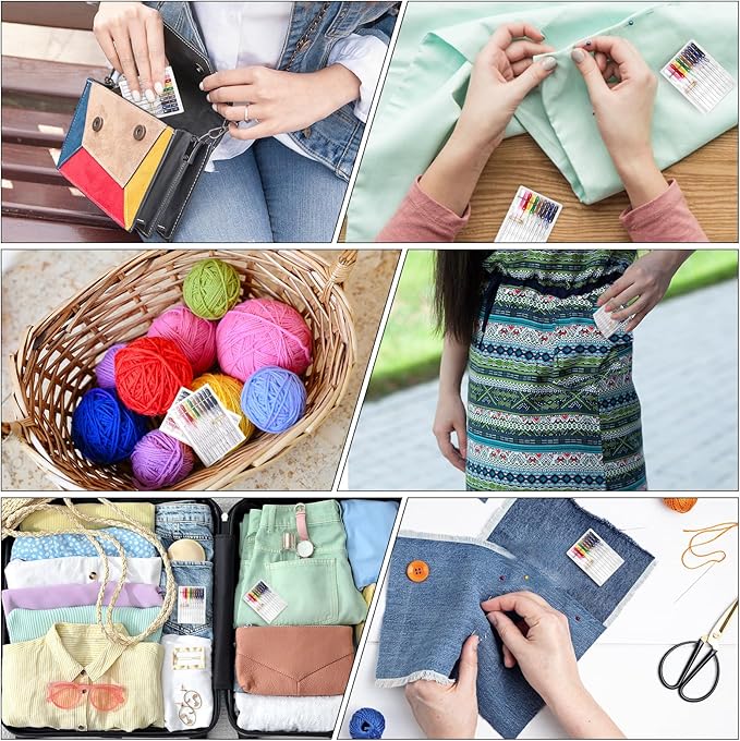 16 Boxes Quick Fix Sewing Kit, Easy Pre Threaded Needle Kit, Personal Sewing Kit Plastic Threaded Needle Holder Small Home Travel Sewing Box with Pin Button, Each Box with 10 Pieces Colors
