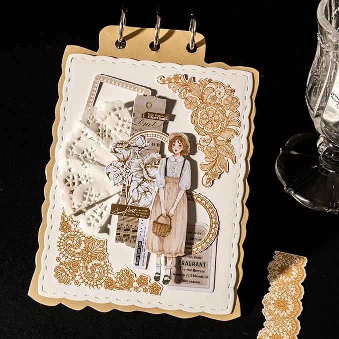 90PCS Vintage Lace Frame Stickers, Retro Scrapbook Stickers with Elegant Borders for Journaling, Junk Journal, DIY Crafts, Planner Decoration