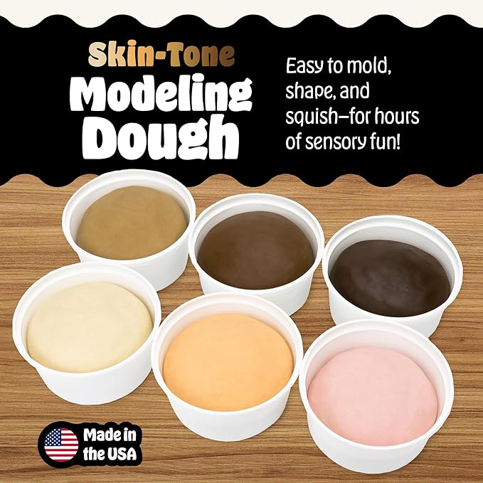 Hygloss Play Modeling Dough for Kids – Multicultural Skin Tones – Safe & Non-Toxic Sensory Dough for Arts & Crafts – Play Clay for Toddler Activities, Preschool Classroom Must-Haves (6 Tubs x 1lb.)