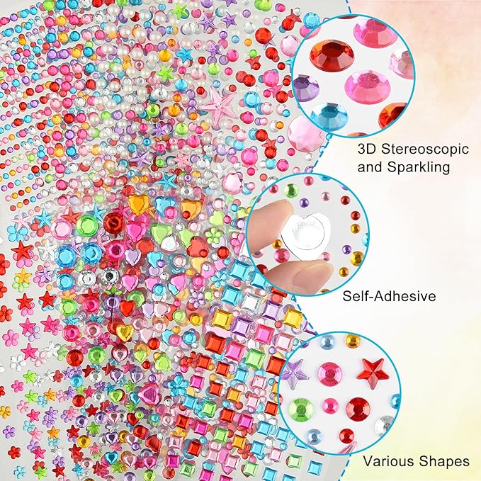 NEBURORA 4902 Pcs Sparkling Gem Stickers Self-Adhesive Rhinestone Gem Stickers for DIY Card Making Crafts Decorations