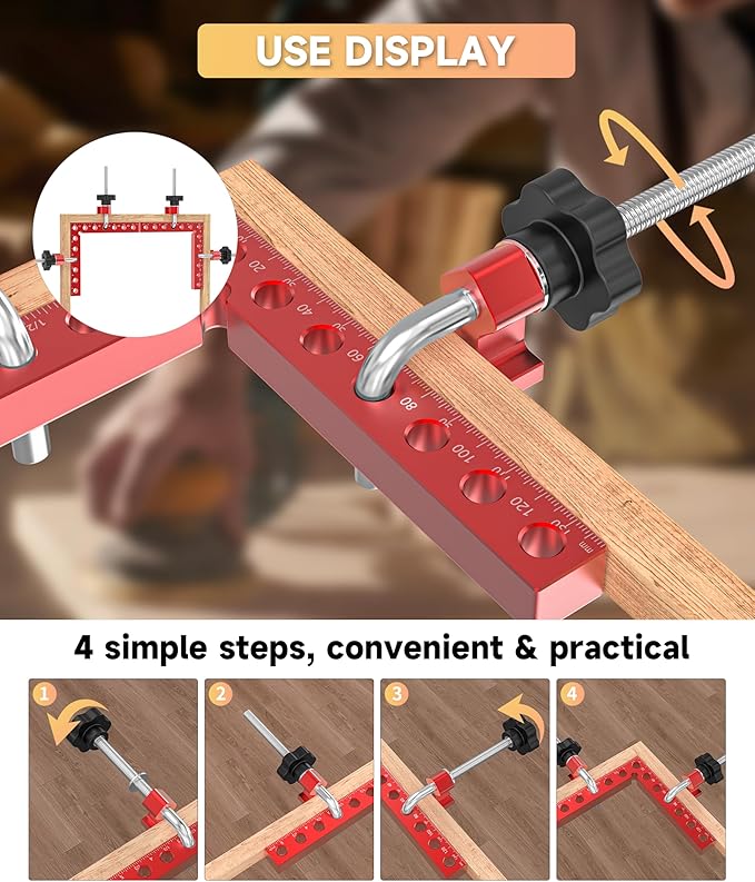 Corner Clamps for Woodworking, 90 Degree Corner Clamp, 4 Pack 5.5" x 5.5" Aluminum Alloy Woodworking Tools, with Storage Case, Clamping Positioning Squares for Cabinet, Frame, Drawer, Box