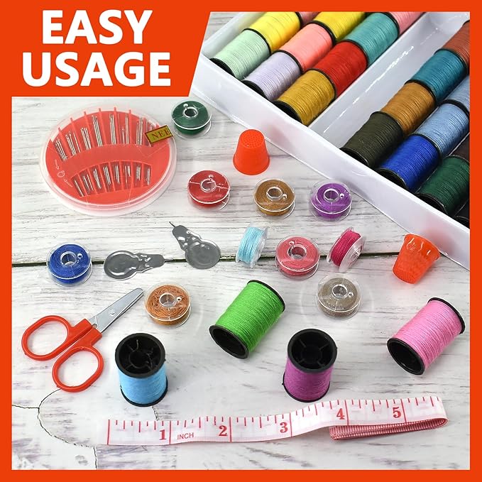 Sewing Kit with 100 Basic Sewing Accessories, 64 Spools of Thread Mini Sewing kit for Beginners,Traveller, Emergency, Whole Family to Mend and Repair