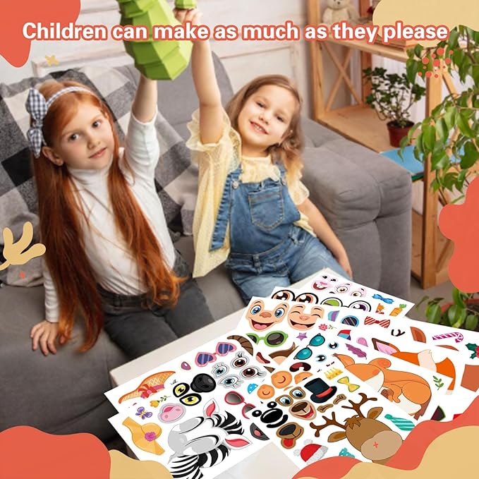 48 PCS Make a Face Stickers Sheets for Kids, Make Your Own Animal Mix and Match Stickers Sheets, Cute Animal Sticker for Birthday Party Favors Supplies Teacher Reward