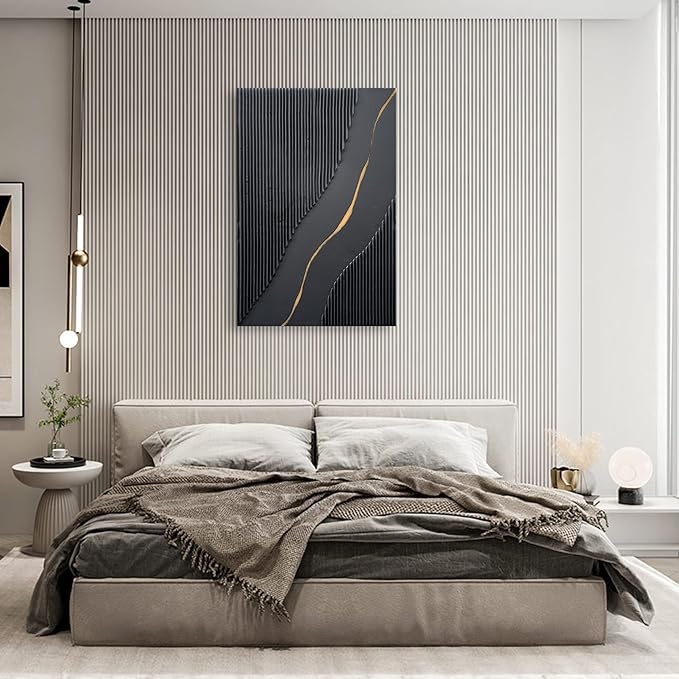 NANKAI Art Hand Painted Black and Gold Texture Minimalist Oil Painting Home Wall Deco Art Painting 36x24 inches