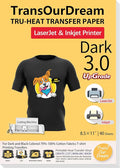 TransOurDream Heat Transfer Paper for Dark Fabric (40 Sheets, 8.5x11", Dark 3.0) Printable Iron on Transfers for Laserjet & Inkjet Printer, Printable Heat Transfer Vinyl for Tshirts (D3-40)