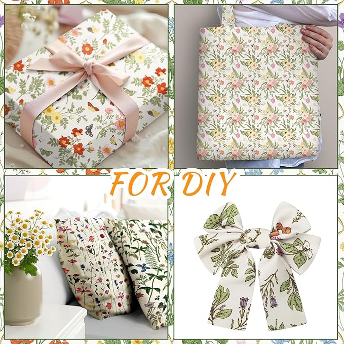 HunnmingRe 20 Pcs 10''x10'' Wildflower Quilting Fabric Square Wildflower Quiltted Fabric Bundle Multicolor Precuts Printed Patchwork Supplies for Holiday DIY Sewing Craft