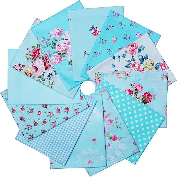 12-Pcs Fat Quarters Fabric Bundles of 100% Soft Cotton, 18" x 22" - Vintage Floral Fabric Squares for Quilting, Patchwork, Quilts, Crafts, Pillow Covers & More - DIY Handmade & Home Décor
