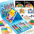 Shuttle Art 335 Piece Kids Art Set, Multi-Media Art Supplies, Gift Art Kit with Trifold Easel, 2 Drawing Pads, 2 Coloring Books, Oil Pastels, Crayons, Watercolors, Markers, Colored Pencils (Blue)