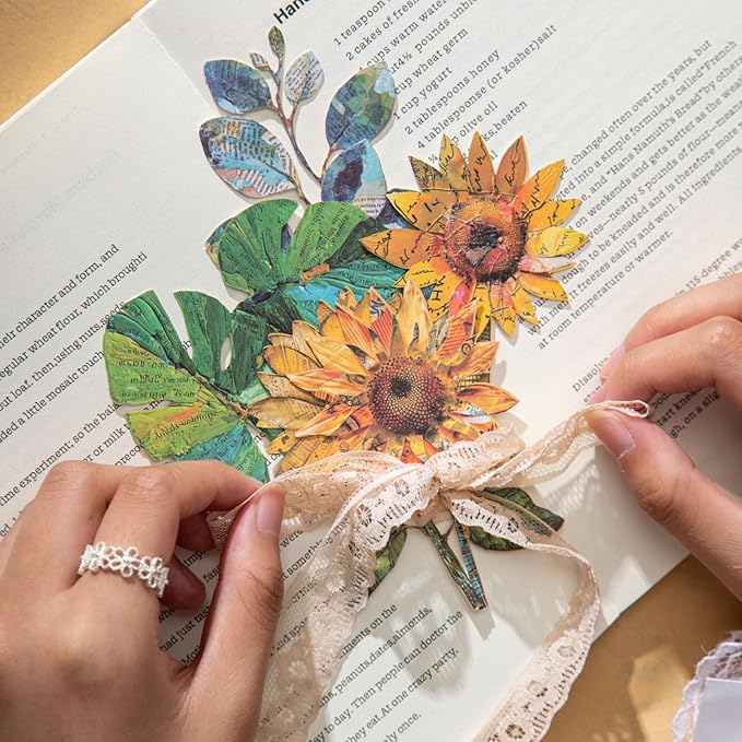 60 PCS Vintage Hard Card Flower Leaf Mushroom Butterfly Stickers, Aesthetic Decorative 3D Simulation Scrapbook Stickers for DIY Diary Junk Journal Handbook Journaling Scrapbooking Supplies Kit