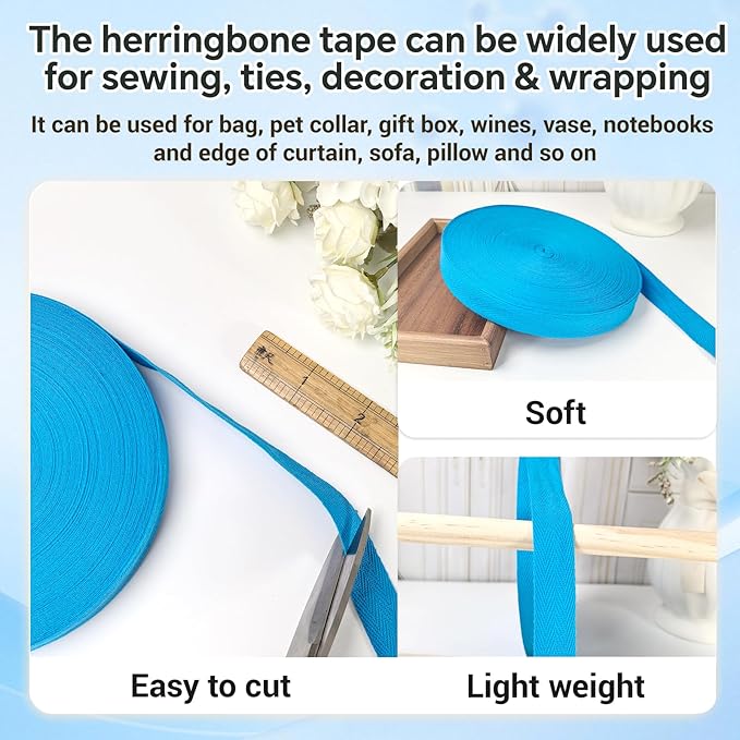 40 Yards Herringbone Twill Tape for Sewing,Pet Collar,Gift Wrapping Home Deco -3/4 inch Turquoise Cotton Webbing Straps-Natural Bias Binding Tape for Handles, Crafting & DIY Projects