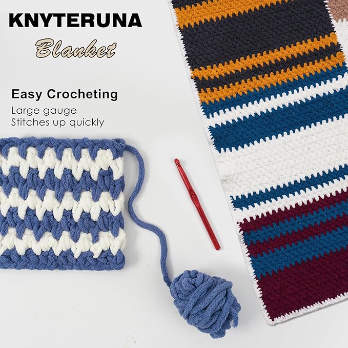 #6 Super Bulky Blanket Yarn for Crocheting - 4 Skeins(Each 10.5oz/300g, 220yds/201m), Chunky Chenille Thick Plush Big Soft Yarn for Crocheting Knitting Blankets, Country Blue
