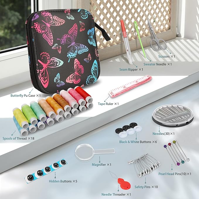 KEYHOT Sewing kit Basic,Needle and Thread Kit,Travel Small Sewing Machine Supplies for Adults Beginners Men, Home Travel Emergency Including Scissors Measure Tape Needle Threader (87pcs)