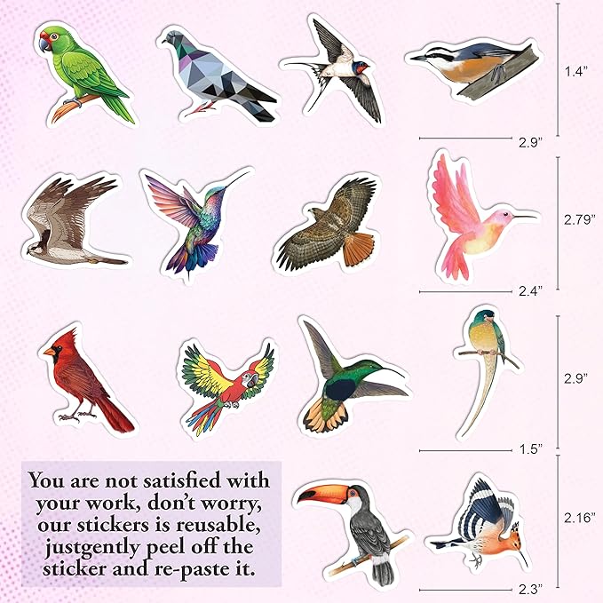BEATRI Bird Stickers 50Pcs Vinyl Waterproof Decals for Water Bottles, Laptop, Notebook, Scrapbook, Luggage, Cell Phone, Skateboard, Helmet (Bird Stickers)