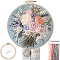 FONNUY Bouquet Flowers Embroidery Kit for Beginners, Pre-Stamped Pattern Kits for Adults with Hoop, Easy to Follow Color Thread Needlework, 8'' Hoop (Captivating Allure)