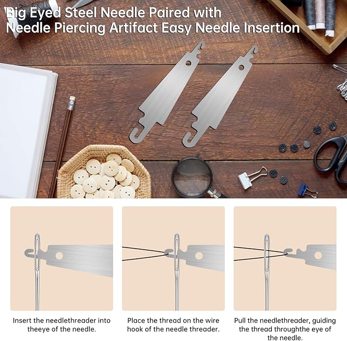 40piece Stainless Steel Needles for Hand Sewing,Big Eye Steel Sewing Needles Kit,Stainless Steel Sewing Needle Kit with Thread Ripper, Needle Threaders,Threads,Thimbles and Sewing Box