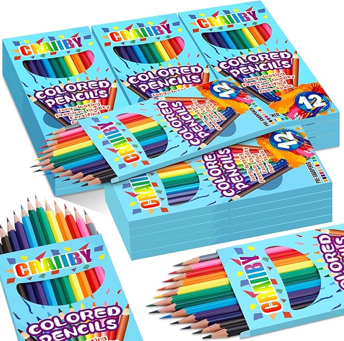 Premium Colored Pencils, Soft Core, 288 Count (Pack of 24), 12 Colors Pre-sharpened Color Pencils Bulk, Back to School Supplies, Classroom Prizes (24)