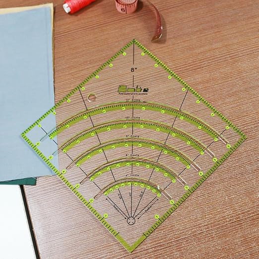 8x8 inch Acrylic Arc Cutting Fabric Ruler,Circle Templates for Quilting,Multifunctional Classic Quilting Ruler,Cut Patchwork Cloth,Sewing,Painting and Handicrafts