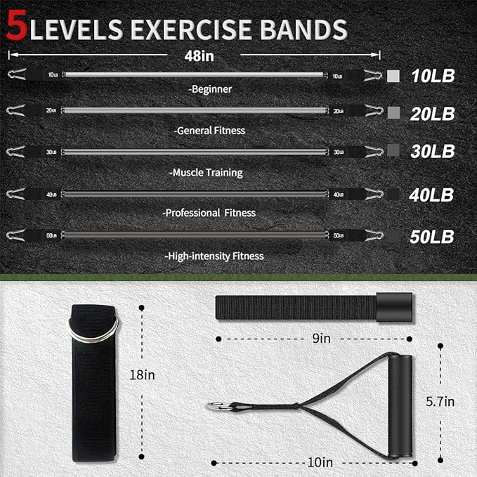 VEICK Resistance Bands, Exercise Bands for Working Out with Handles, Elastic Workout Bands for Men Women, Exercising Bands for Strength Training Equipment at Home Gym