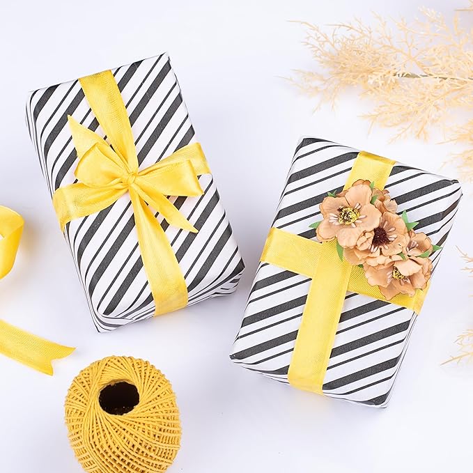 Purple Papers Wrapping Paper - Mini Roll - 18 Inch X 33 Feet - Stripes Design for Birthday, Holiday, Wedding, Baby Shower (Black)