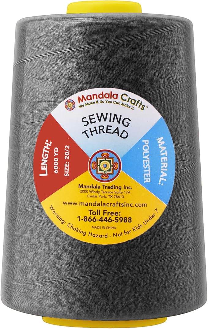 Mandala Crafts 4 Pack of Serger Threads Cones Spools - 20S/2 24000 Yards Polyester Charcoal Gray Threads for Sergers Machine and Overlock Quilting Sewing Machine
