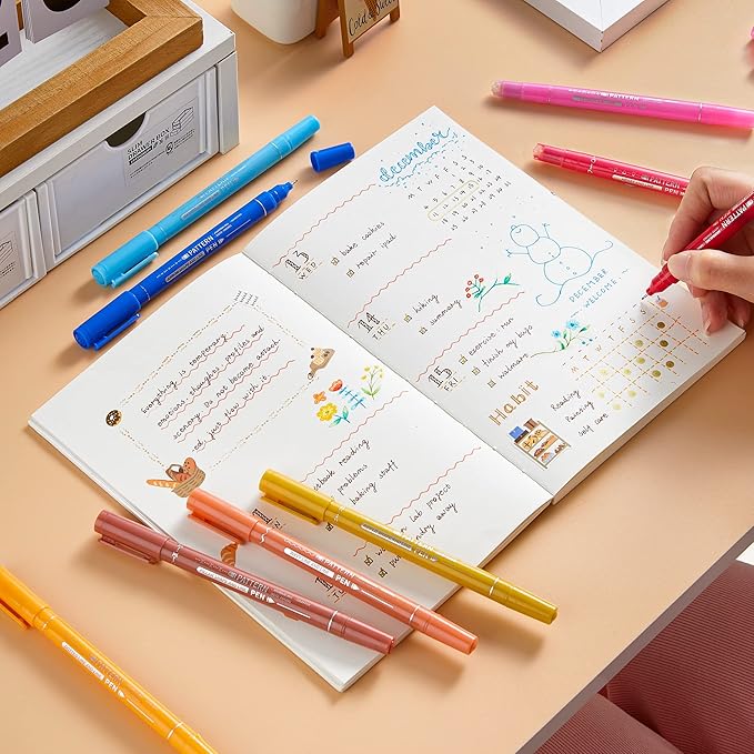 15 Colors Curve Highlighter Pens Set，15 Different Shapes Dual Tip Markers Cool Pens for Journal Planner Scrapbook Art Office School Supplies
