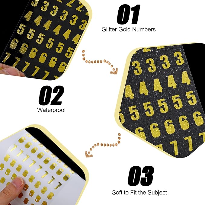 10 Sheets Gold Number Stickers 0-9, Small Self-Adhesive Glitter Number Stickers Mini Numbers Sticker for Phone Plate on Car Scrapbooking DIY Crafts Classroom Decor