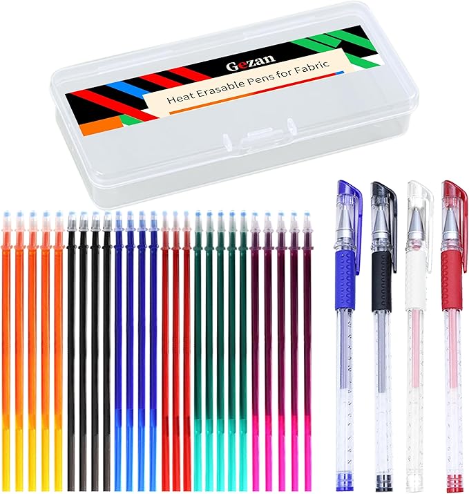 Gezan Heat Erasable Fabric Marking Pens for Sewing and Quilting Fabric Markers for Sewing with 3 Pens + 30 Refills Quilting Embroidery Supplies Sewing Accessories DIY Dressmaking Fabrics Tailors Pen