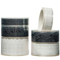 6 Rolls Lace Patterns PET Tapes Floral Arts Decorative Tape Set Adhesive Transparent Masking Tapes for DIY Craft, Kids, Scrapbook, DIY, Gift Wrapping, Journal (Black and White)