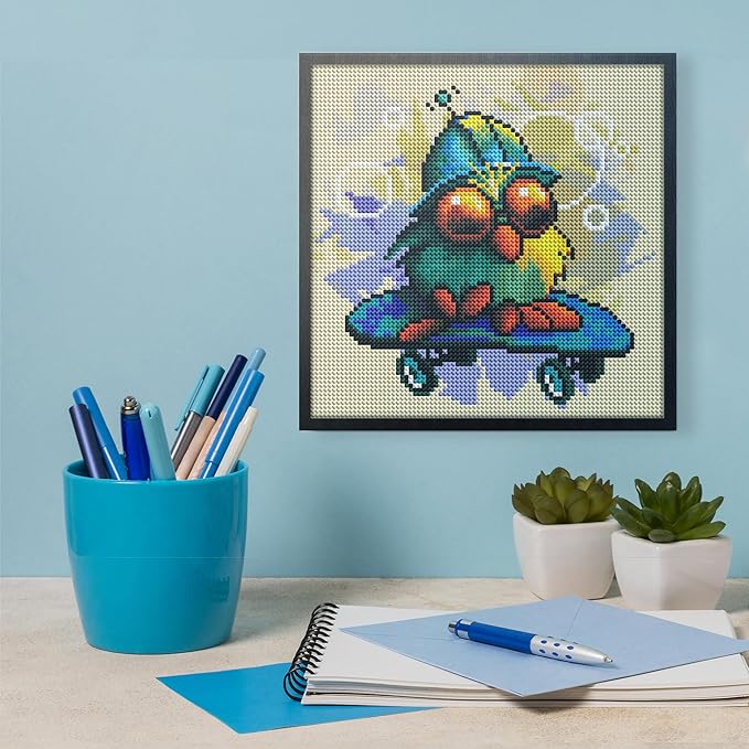 DIAMOND ART CLUB Skate Bird Diamond Painting Kit, Fun DIY Crafts for Adults, Round Diamond Art Canvas, 9" x 9"