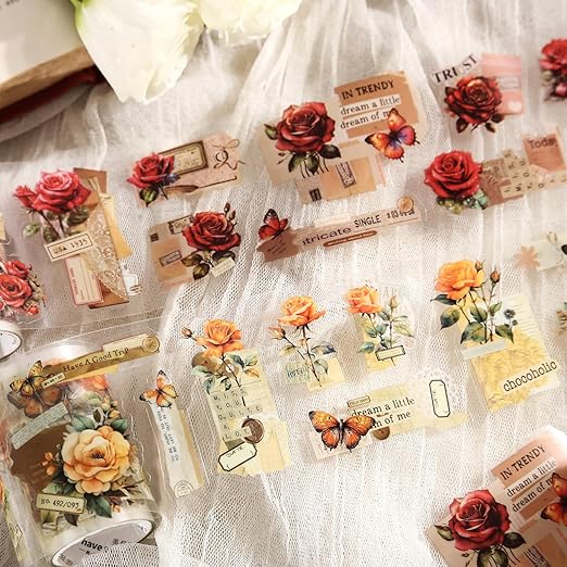 Alideco 6pcs Decorative Adhesive Tapes Fresh Literary Girl Botanical Flower Landscape PET Tape Great for Bullet Journal Supplies, Arts, Scrapbook, DIY Crafts, Planners (meiguixuyu)