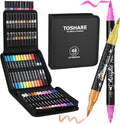TOSAHRE 72 Colors 48 Pack Dual Tip Glitter Markers & Acrylic Marker Set Shimmer Glitter Marker 24 Pack(48 Colors)+Paint Pens 24 Pack Adult Coloring Marker for Chriatmas Gifts Art Crafts Party Supplies