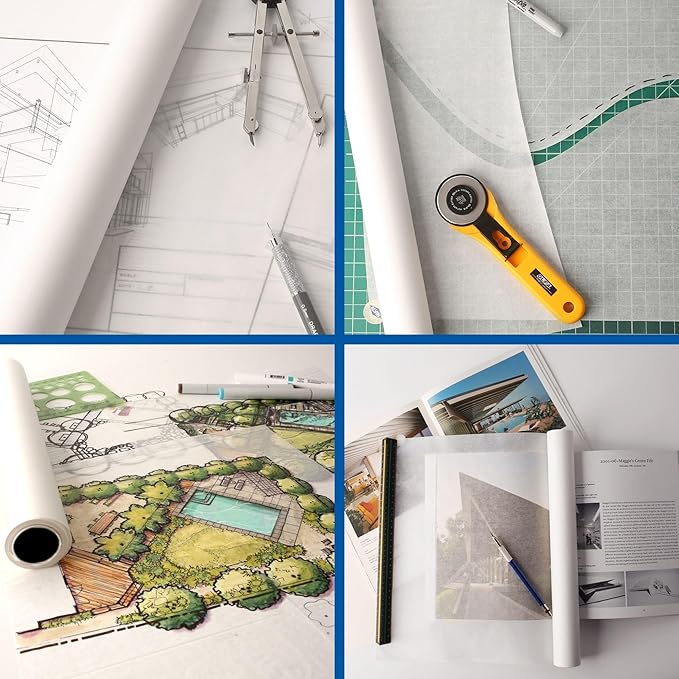 ALVIN 55Y-J Lightweight Tracing Paper Roll, Yellow, Suitable with Ink, Charcoal, Felt Tip Pen, for Sketching or Detailing - 24 inches x 50 Yards, 1-inch Core