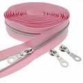 #5 Silver Metallic Nylon Coil Zippers by Yard Bulk Coil Zipper Roll 10 Yards with 25pcs Silver Pull for DIY Sewing Craft Bag(Pink) YIGUANXIN