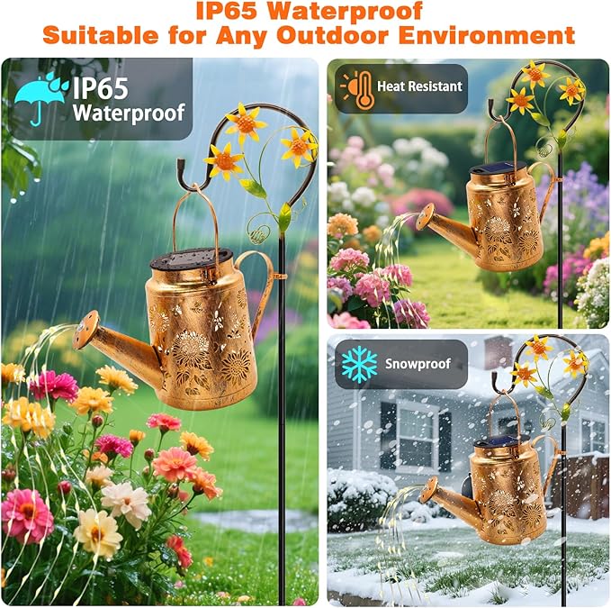VOOKRY 2 Pack Sunflower Metal Solar Watering Can Lights, Solar Lights Outdoor Waterproof, Birthday Gifts for Women Mom Grandma Christmas, Hanging Lanterns Garden Decor for Outside Yard Patio Lawn