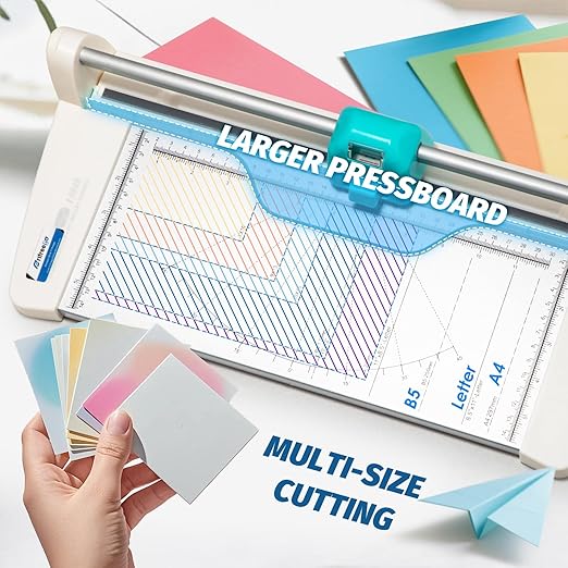 4-in-1 Portable Rotary Paper Cutter for Crafting, 12 Inch Cutting Length with Straight, Perforating, Wavy& Folding, Multifunctional Rotary Paper Trimmer for Cardstock, Craft Paper and Photos