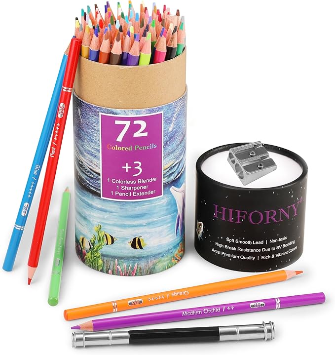 HIFORNY 75 Pack Colored Pencils Set for Adult Coloring,72 Colors Coloring Pencils with Extras,Drawing Pencils Art Craft Supplies for Adults Beginners