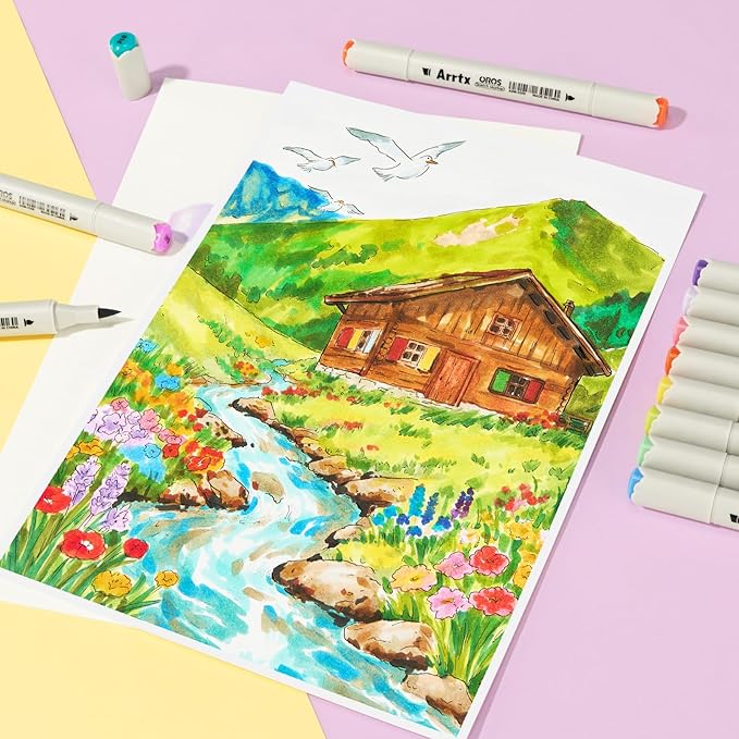 Arrtx Alcohol Markers 160 Color Set, Dual Tip Brush and Chisel, Professional Alcohol-Based Art Markers for Artists, Adults, Beginners, Ideal for Sketching,Illustration