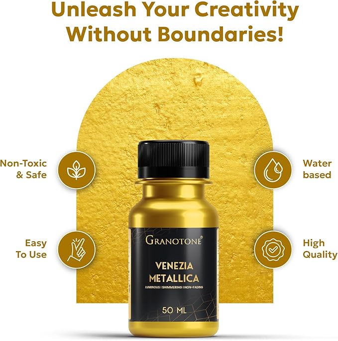 GRANOTONE Acrylic Venezia Metallic Gold Paint 1.69 fl oz Shimmering Non Fading 50 ml Colour Rich Pigments Non Toxic for Kids Artists and Beginners Made in India