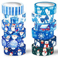 Winter Washi Tape Set,12 Rolls Blue Snowman Holiday Decorative Tape Xmas Ball Gnome Penguin Gift Masking Tape for Journaling Supplies, Journal, Scrapbooking, DIY Arts & Crafts, Gift Wrapping