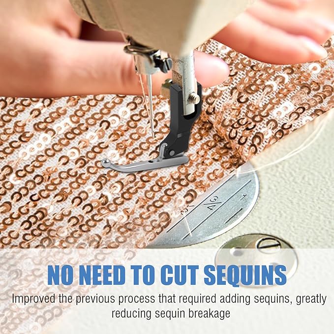 P369 New Bead Sequin Presser Foot 2Pcs, Special Sewing Machine Foot for Wedding Dress Fabric, Includes 1 with Beads and 1 Without Beads