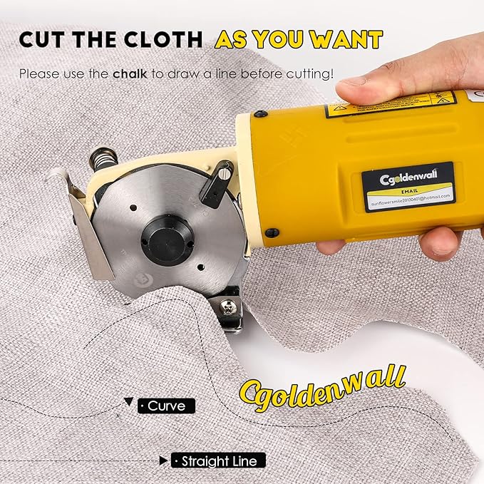CGOLDENWALL Electric Rotary Fabric Cutter, Multi-Layer, 1"Cutting Thickness, for Cloth, Leather, Carpet, 2400RPM, 110V