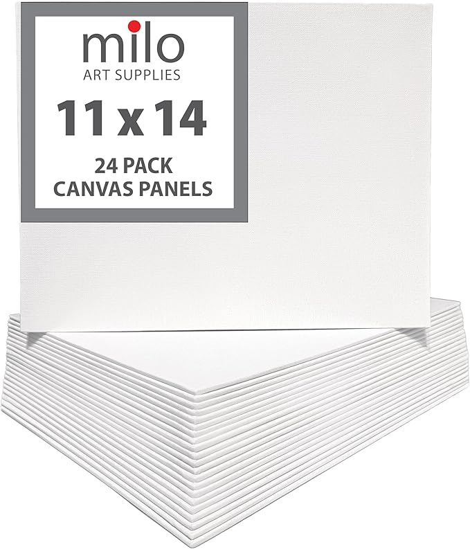 milo Canvas Panel Boards for Painting | 11x14 inches | 24 Pack of Flat Canvas Panels, Primed & Ready to Paint Art Supplies for Acrylic, Oil, Mixed Wet Media, & Pouring, Bulk Painting Party Pack